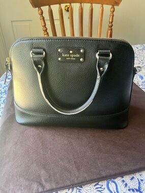 kate spade Black Pebbled Leather Dome Satchel with Gold Hardware